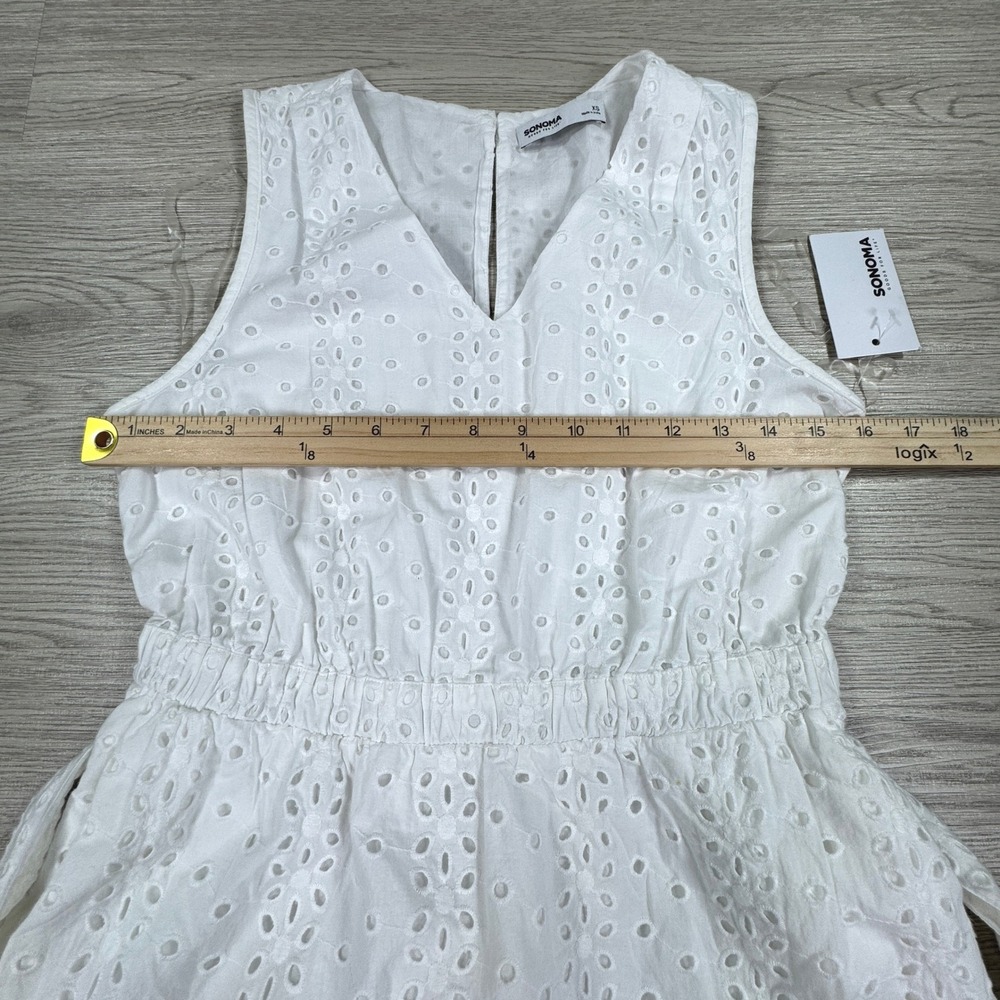 Sonoma Women's Midi Dress White Eyelet Cotton Sleeveless Tie Waist XS NWT - Picture 3 of 9